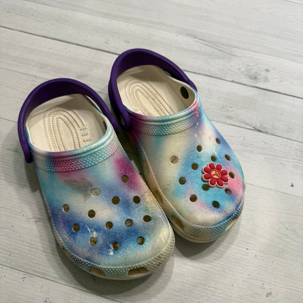 Crocs kids‎ white blue pink colorful clogs junior size 4